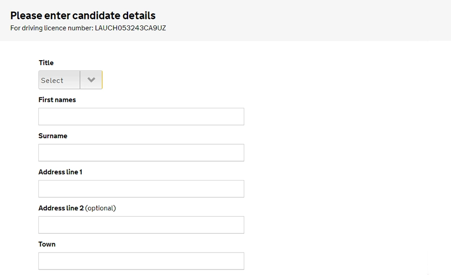 Fill out the personal information about the person that will be attending the Driving Test